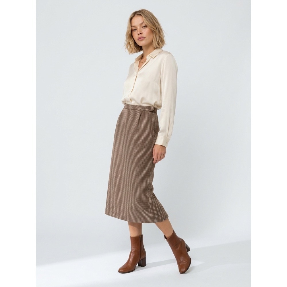 Vintage Cos Cob Brown Wool Blend Midi Skirt 8 Retro Dark Academia Preppy Boho
